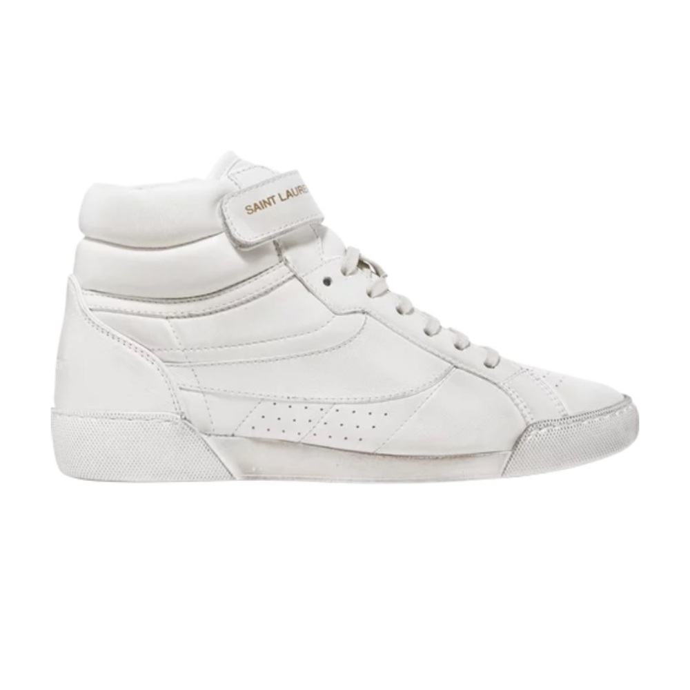 NWT Saint Laurent White New Lenny Mixed Media High Top  sneakers. Size 41
